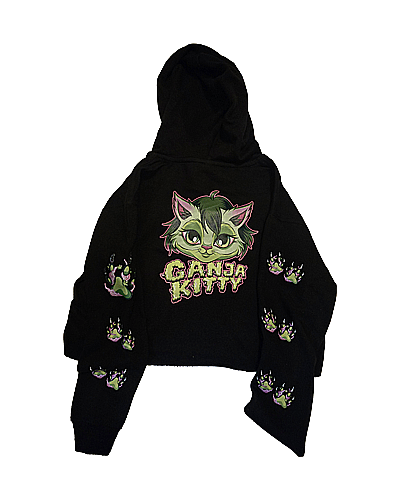 Ganja Kitty Crop Top Hoodie - Cheeba Wear
