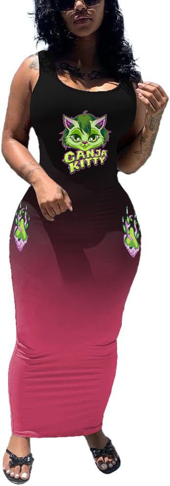 Women’s Black & Purple Gradient Ganja Kitty Tank Sundress – 420 Fashion | Cheeba Wear - Cheeba Wear