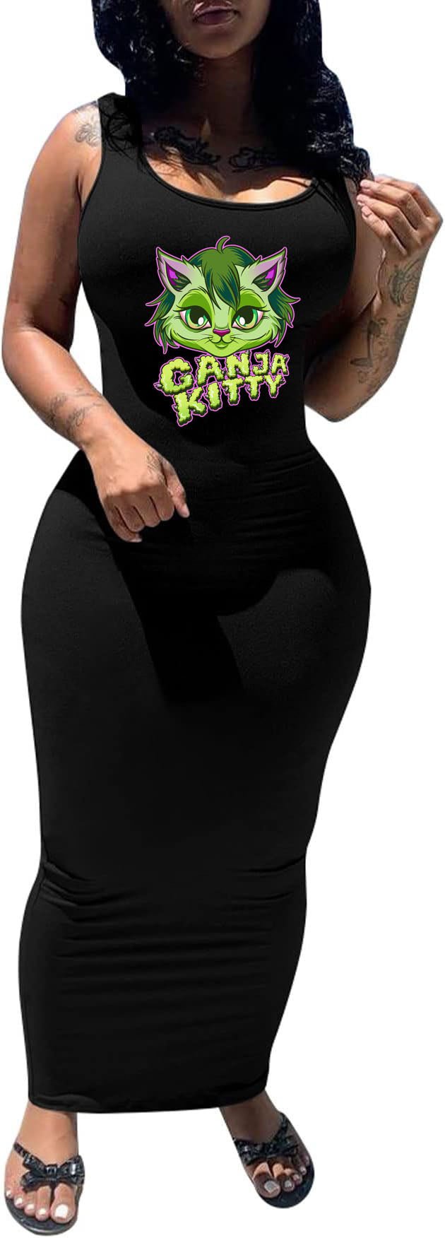 Black Ganja Kitty Sundress – Cute & Sassy 420 Fashion | Cheeba Wear - Cheeba Wear