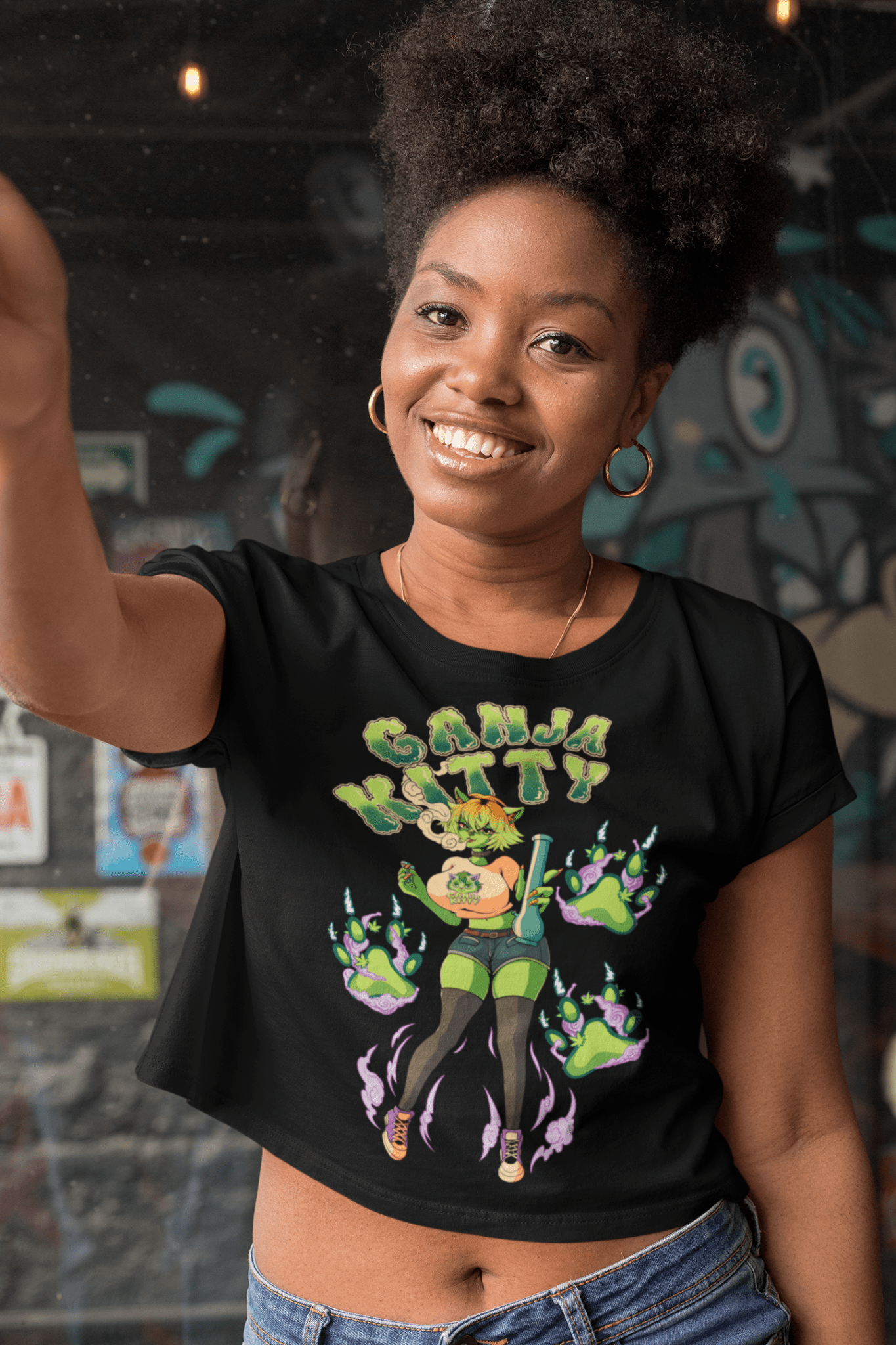 Ganja Kitty Anime Crop Top – 420 Cute Stoner Girl Shirt - Cheeba Wear