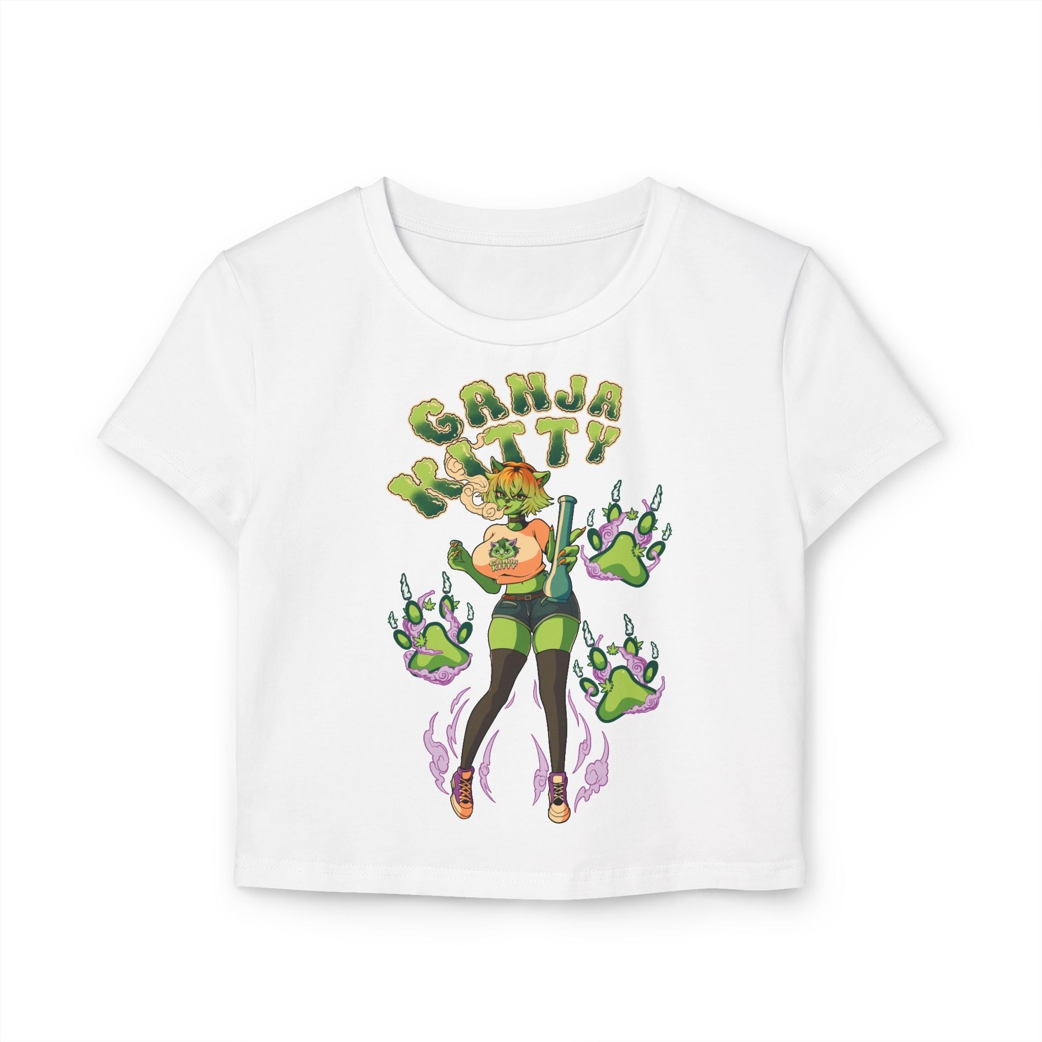 Ganja Kitty Anime Crop Top – 420 Cute Stoner Girl Shirt - Cheeba Wear